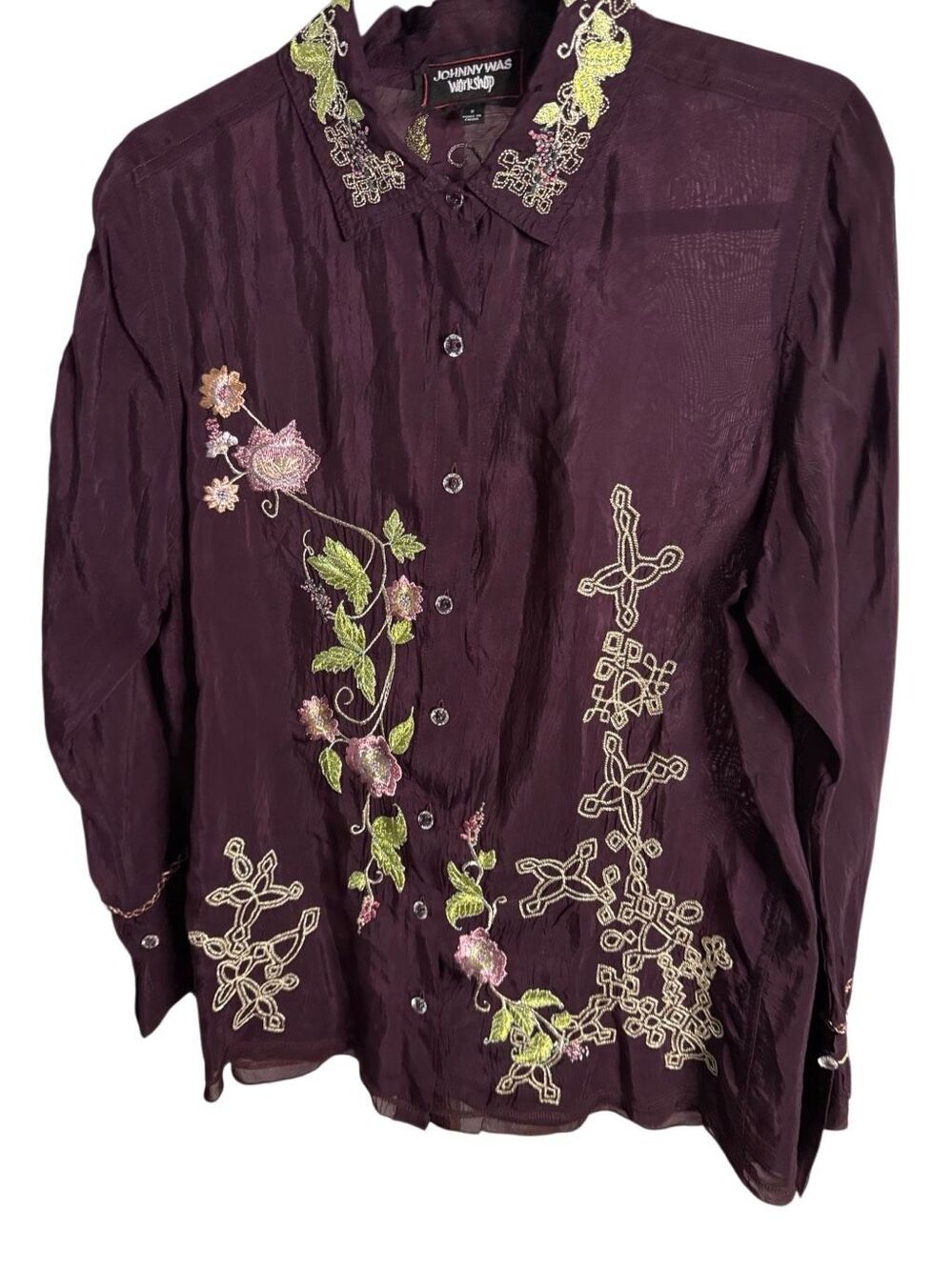 Johnny Was Workshop AVA Embroidered VINTAGE BUTTON DOWN SHIRT Women’s Small - Picture 4 of 9